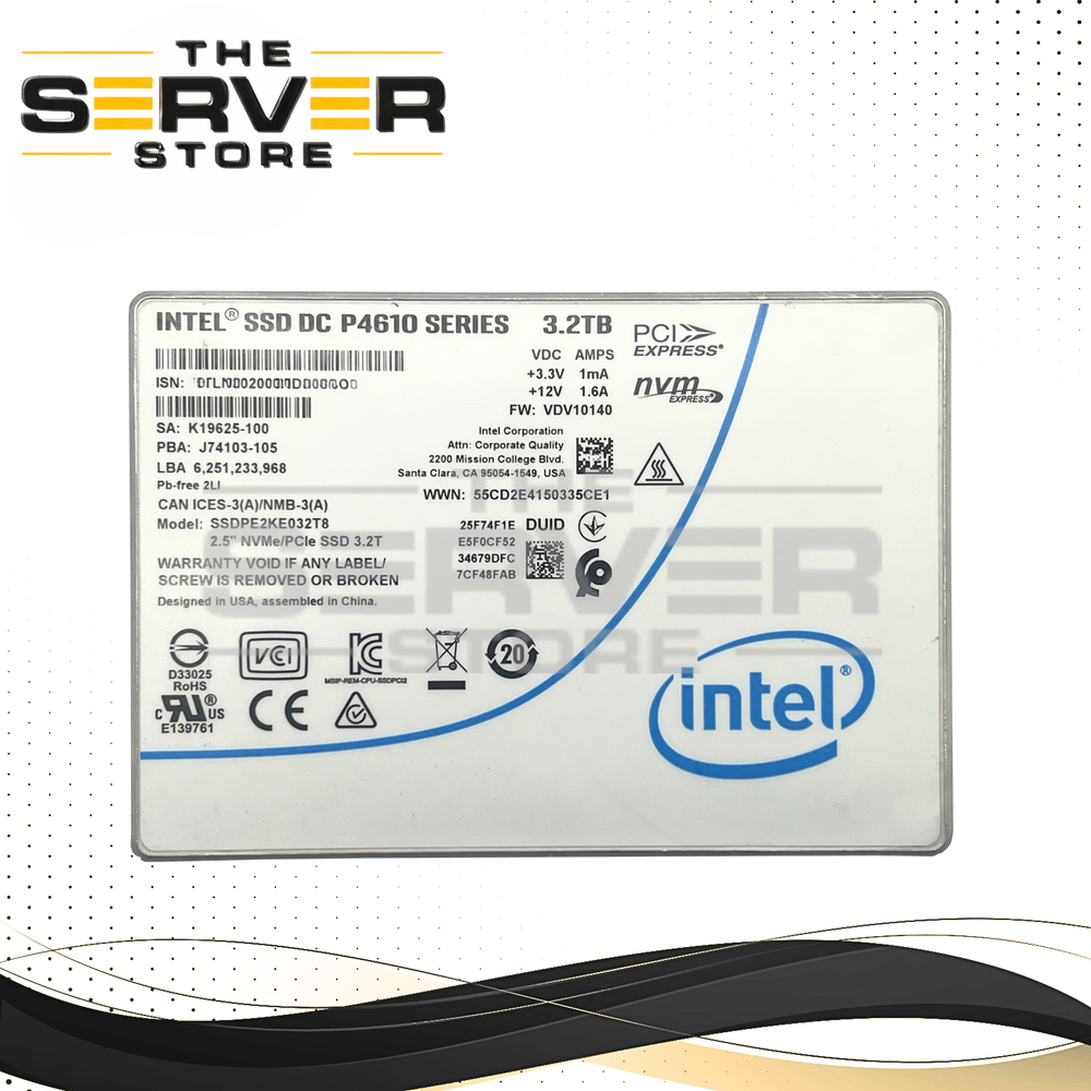 (91% to 95% Health) Intel 3.2TB NVMe U.2 PCIe Gen 3.0 x4 SFF 2.5" MU SSD DC P4610 Series SSDPE2KE032T8