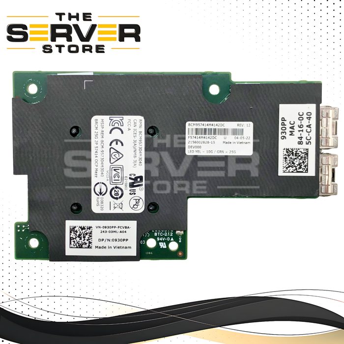 Dell Broadcom 57414 Dual-Port 25GbE / 10GbE SFP+ Ethernet OCP 2.0 Mezzanine Card, Network Interface Card (NIC). P/N: 930PP, 0930PP.