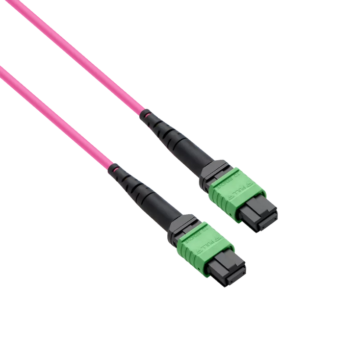 Pre-terminated MPO 4x4 Shuffle Breakout Cable, 32 Fibers, 4 x MPO-8 APC (Female) to 4 x MPO-8 APC (Female), Multimode (OM4), Type 4, LSZH/OFNP, 0.35dB Max, Breakout 80cm, Magenta