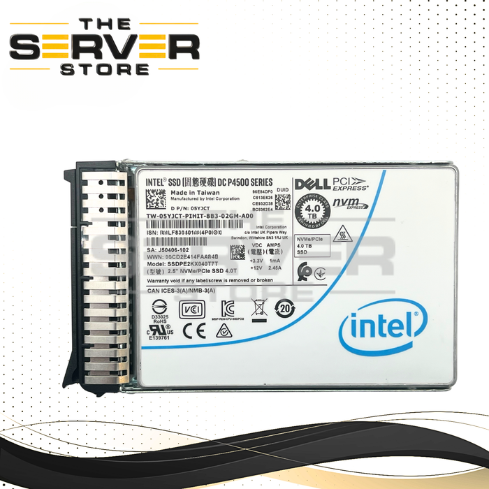 Intel 4TB NVMe U.2 PCIe Gen 3.0 x4 RI SFF 2.5" SSD DC P4500 Series SSDPE2KX040T7T for Lenovo ThinkSystem with Tray