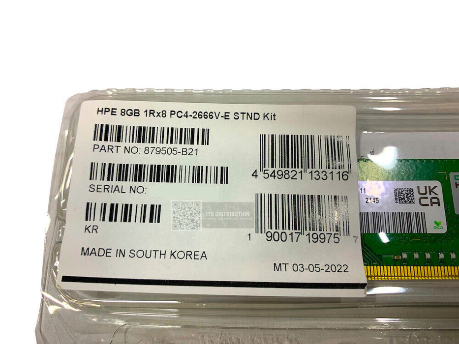 879505-B21 I New Retail HPE 8GB 1RX8 PC4-2666V-E Standard Memory Kit P06772-001