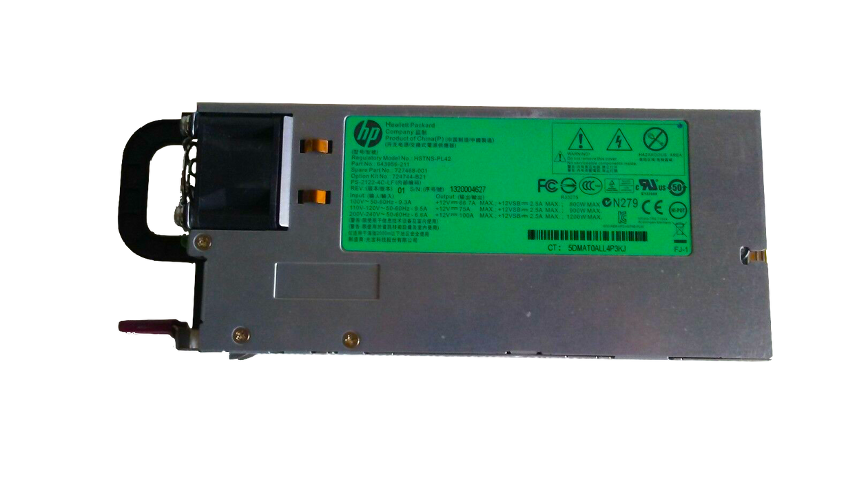 727468-001 I HP 1200W Hot Plug 1U 12V Platinum Plus Power Supply PSU