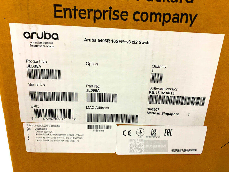 JL095A I NEW BUNDLE HPE Aruba 5406R 16-Port SFP+ v3 zl2 Switch + J9993A J9829A