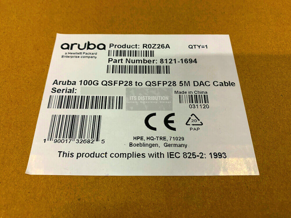 R0Z26A I Genuine New HPE Aruba 100G QSFP28 to QSFP28 5M DAC Cable 8121-1694