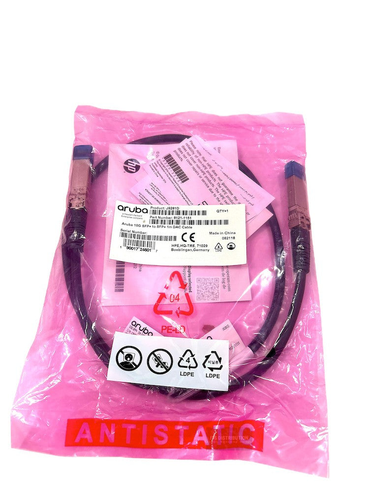 J9281D I Genuine HPE Aruba 10G SFP+ to SFP+ 1m DAC Cable 8121-1151 BRAND NEW