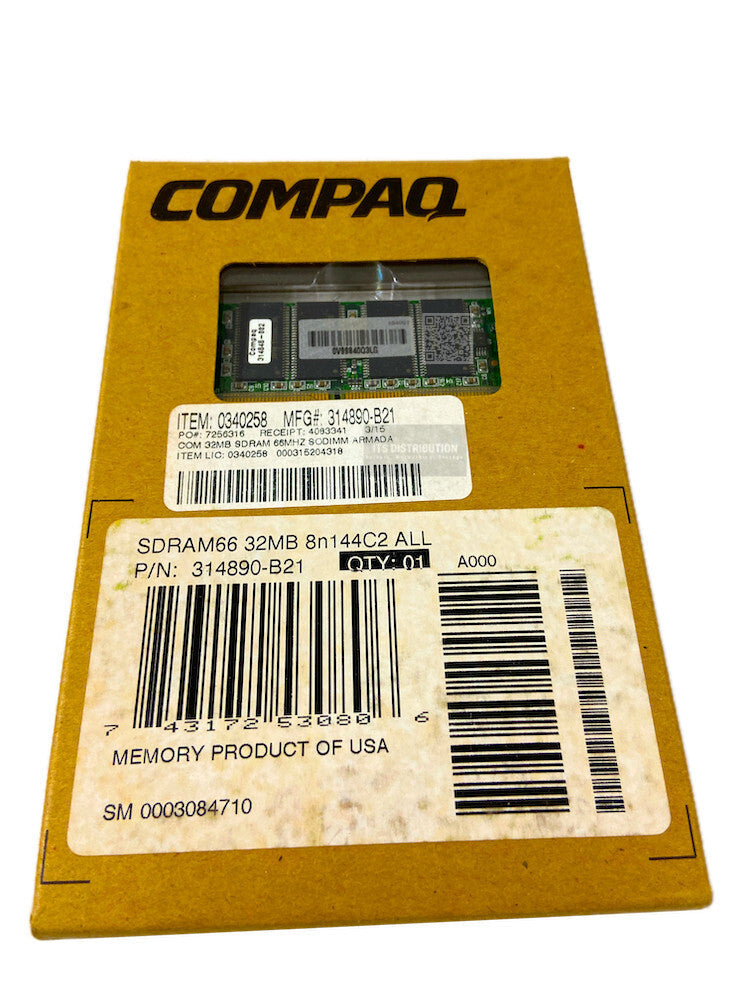 314890-B21 I Genuine HP Compaq 32MB SDRAM 66MHZ SODIMM Memory 314848-002 NEW