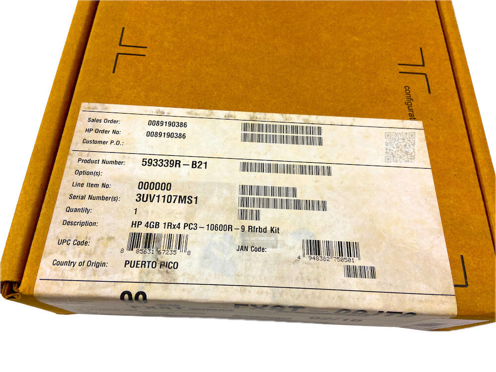 593339-B21 I GENUINE HP 4GB DDR3 SDRAM ECC Memory Module 595424-001 RENEW SEALED