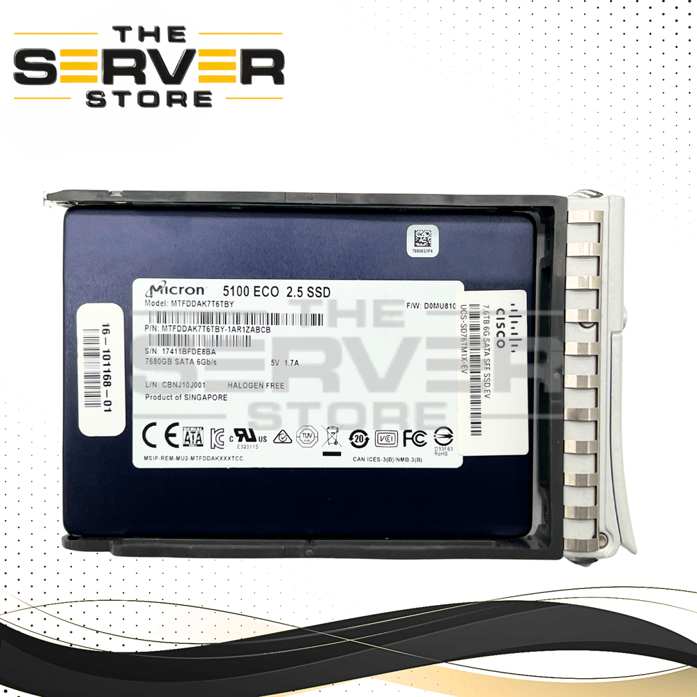 Cisco 7.68TB SATA 6Gb/s Read Intensive (RI) 2.5-inch SFF Enterprise SSD Micron 5100 Eco P/N: UCS-SD76TM1X-EV.