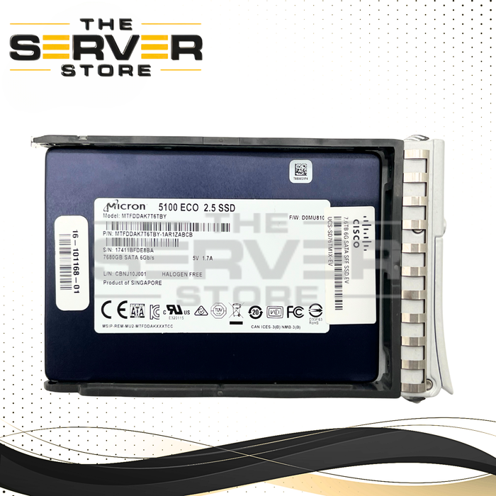 Cisco 7.68TB SATA 6Gb/s Read Intensive (RI) 2.5-inch SFF Enterprise SSD Micron 5100 Eco P/N: UCS-SD76TM1X-EV.