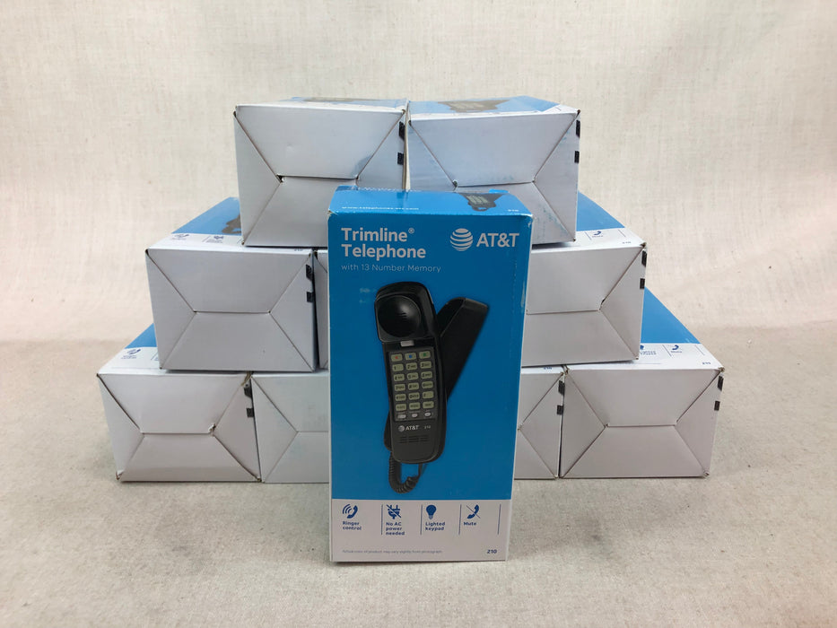 Lot of 10 New Open Box AT&T Trimline Telephone, 210, black, 13 number memory