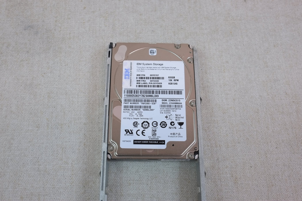 IBM 00Y2430 600GB 10k 6Gb/s 2.5” SAS Hard Drive Storwize V3700 00Y5709