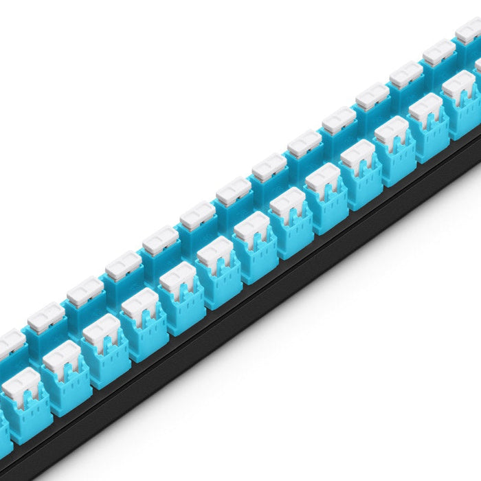 FHU 1U 19'' Fiber Adapter Panel, 96 Fibers OM4 MultiMode, 48x LC UPC Duplex (Aqua) Adapter, Ceramic Sleeve