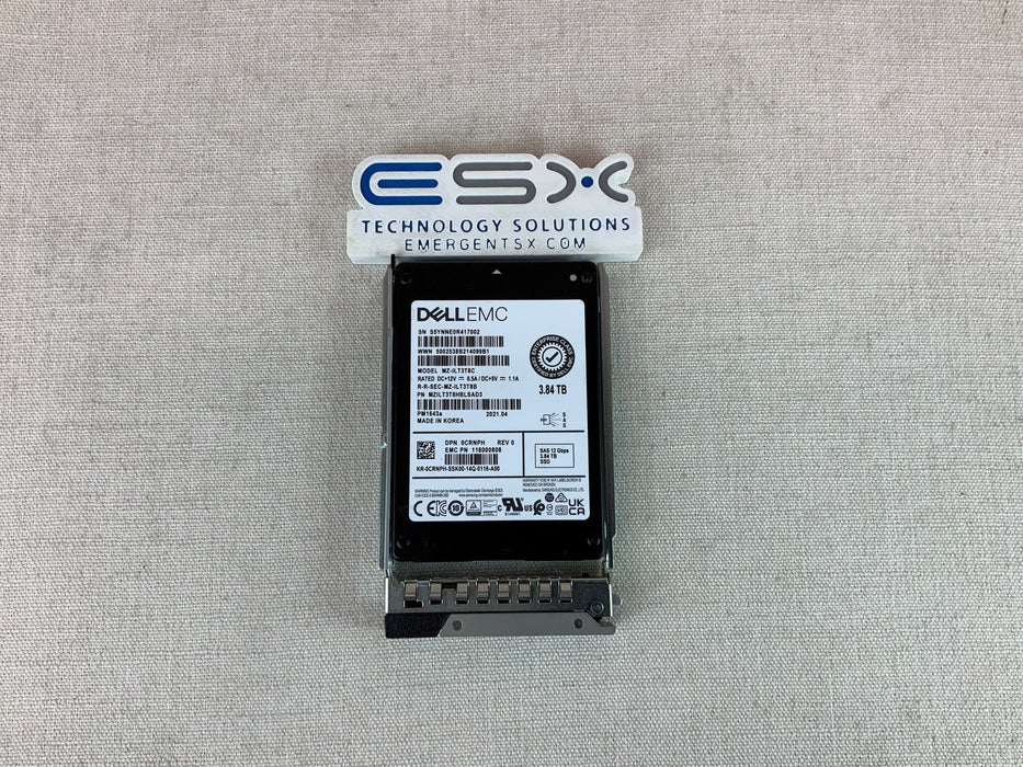Dell CRNPH 3.84TB 12Gb/s 2.5" SAS RI SSD PM1643a MZ-ILT3T8C w/ 14G Tray - 100%