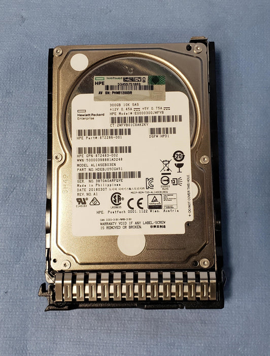 HP 872735-001 300GB 10k 12G 2.5” SFF SAS Hard Drive 872475-B21