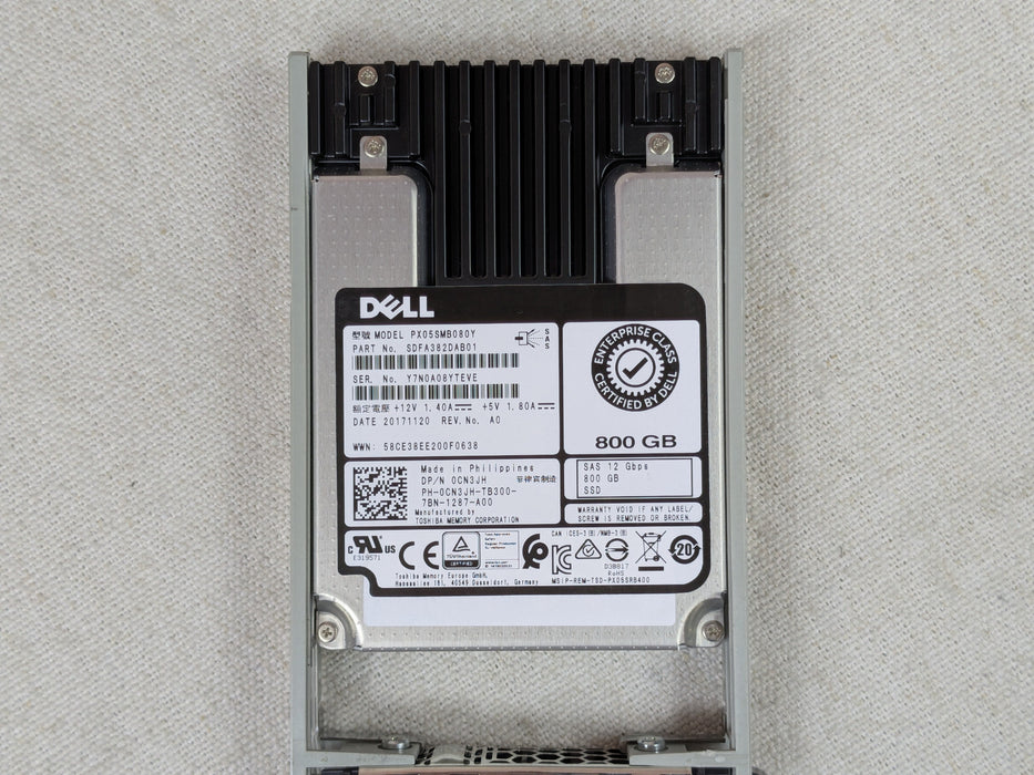 Dell CN3JH 800GB 12Gb/s 2.5" SAS Write Intensive SSD PX05SMB080Y w/ 13G Tray