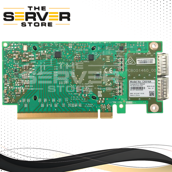 Mellanox ConnectX-5 Dual Port 100 Gigabit Ethernet (100GbE) QSFP28 PCIe Network Card (No Bracket Included). P/N: MCX516A-CDAT.