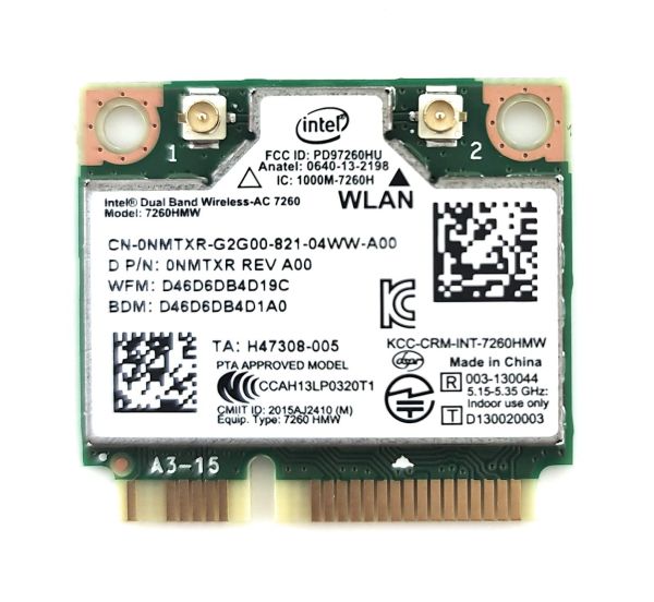 7260.HMWBNGU.R - Intel Wireless-AC 7260 Dual Band 867Mbps 2.4GHz / 5GHz IEEE 802.11a/b/g/n Bluetooth 4.0 Mini PCI-Express M.2 2226 Wireless Network Card