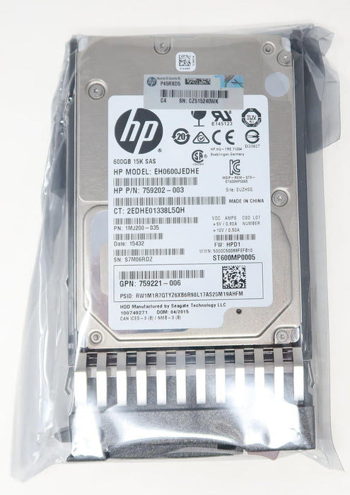 787642-001-J9F42A HPE MSA 600GB 15K SAS 12G 2.5" Hard Drive