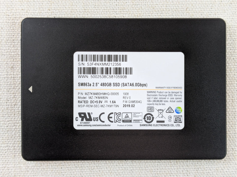 Samsung SM863a MZ7KM480HMHQ-00005 480GB 2.5” SATA Solid State Drive ( SSD )
