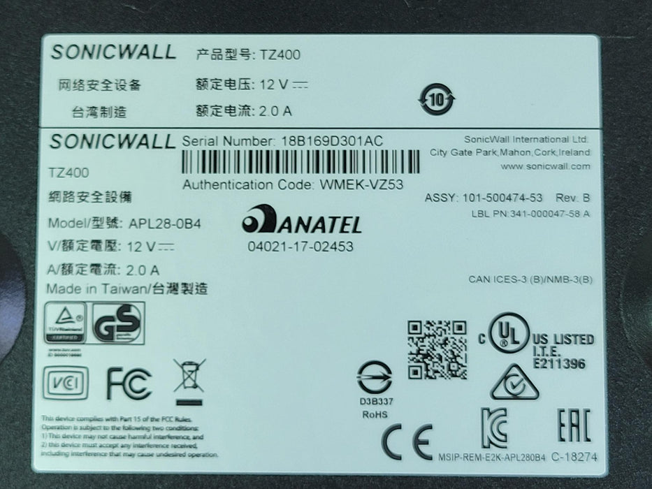 Sonicwall TZ400 Firewall Network Security Router – No AC Adapter