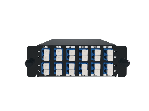 8 Channels DWDM Mux Demux, 100GHz C21-C28, with EXP & Mon and 1310nm Port, 2.4dB Typical IL, LC/UPC, Dual Fiber, High Density, FHD Plug-in Module