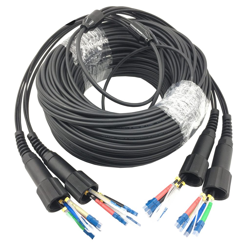 8-core 100¡ìT G657A1 Singlemode LC UPC to PDLC UPC Outdoor DVI Waterproof Armored Fiber Optic Patch Cord