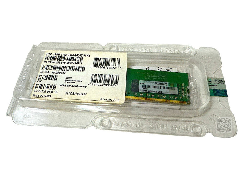 805349-B21 I HPE 16GB 1X16GB Single Rank X4 DDR4-2400 CAS-17-17-17 REG RDIMM NEW