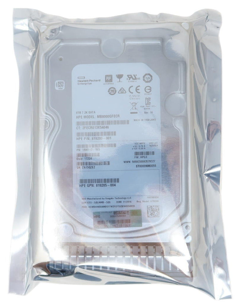 820033-001 819203-B21 HP 8TB 3.5" SATA G8-G10 6Gb/s 7.2K 512e Hard Drive