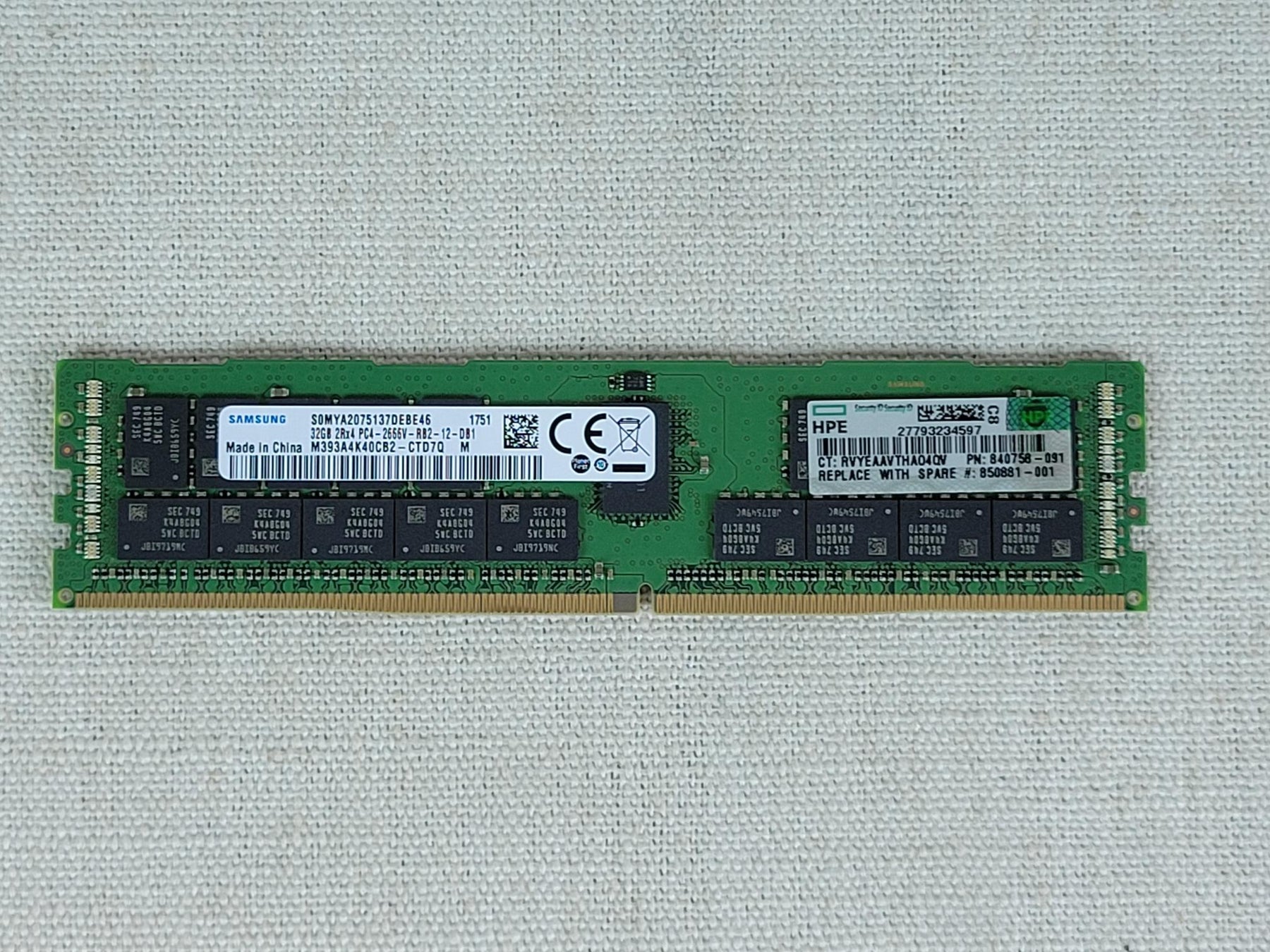840758-091 HPE 32GB 2Rx4 PC4-2666V DDR4 DIMM 850881-001