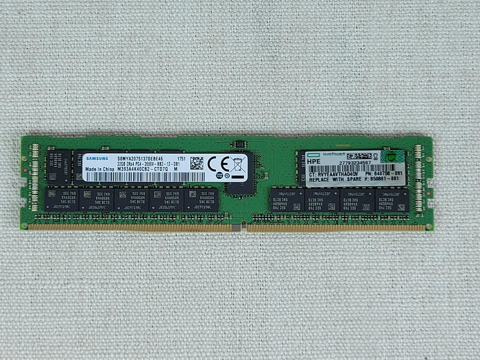 840758-091 HPE 32GB 2Rx4 PC4-2666V DDR4 DIMM 850881-001