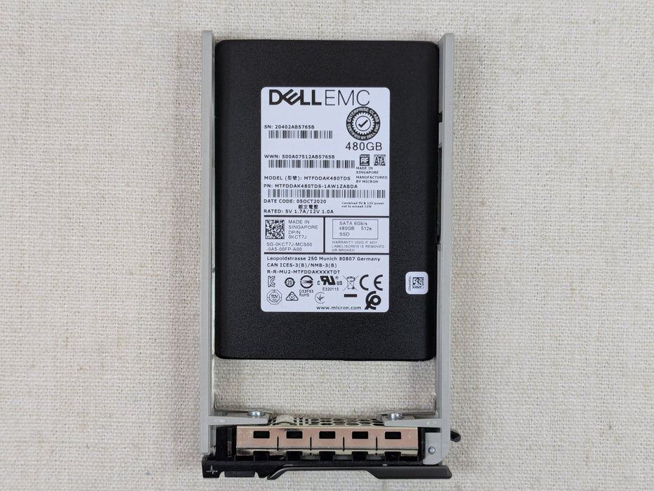 Dell KCT7J 480GB 6Gb/s 2.5" SATA SSD Micron MTFDDAK480TDS w/ 13G Tray