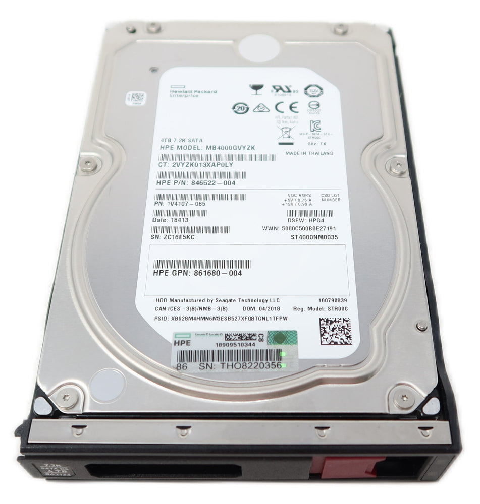 862133-001 861683-B21 HPE 4TB 7.2K 6G LFF 3.5" SATA Drive for G10