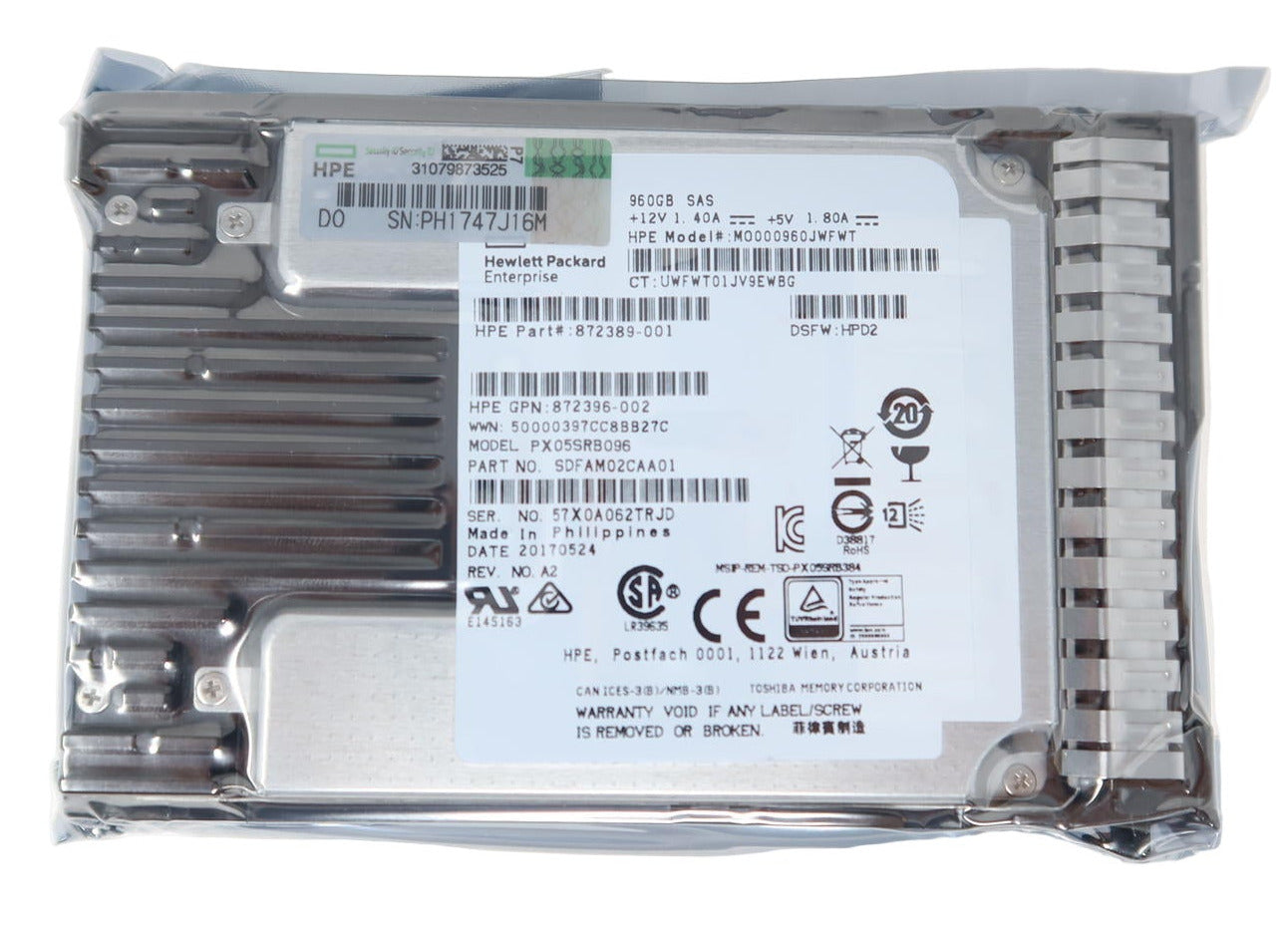 872390-B21 HPE 960GB SAS 12G RI SFF SC PM5 SSD 872432-001