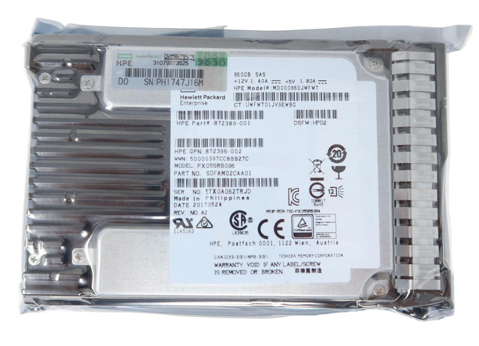 872390-B21 HPE 960GB SAS 12G RI SFF SC PM5 SSD 872432-001