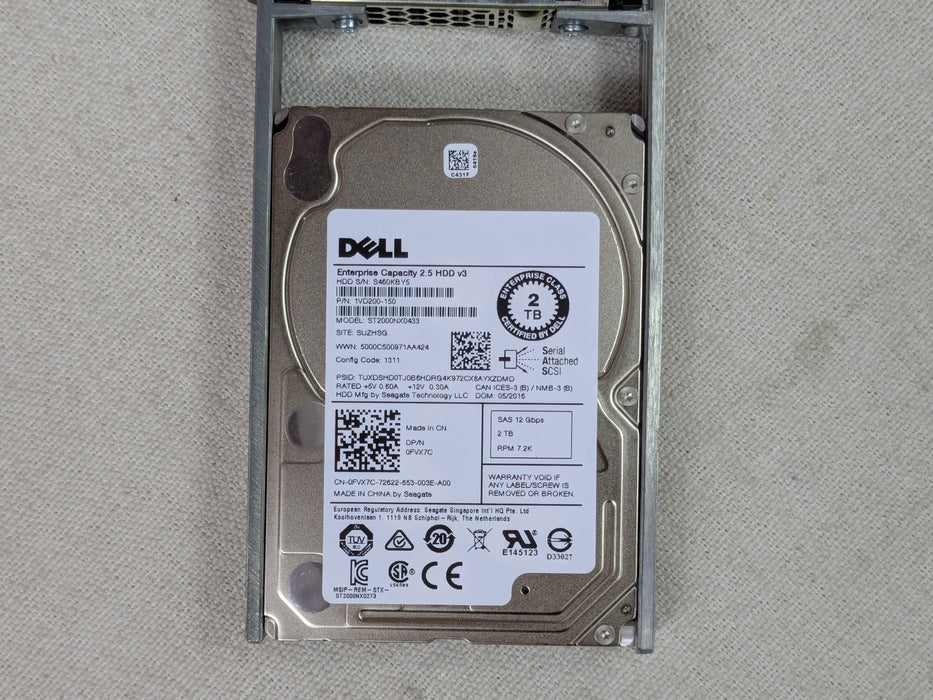 Dell FVX7C Seagate ST2000NX0433 2TB 7.2k 12Gb/s 2.5” SAS Hard Drive