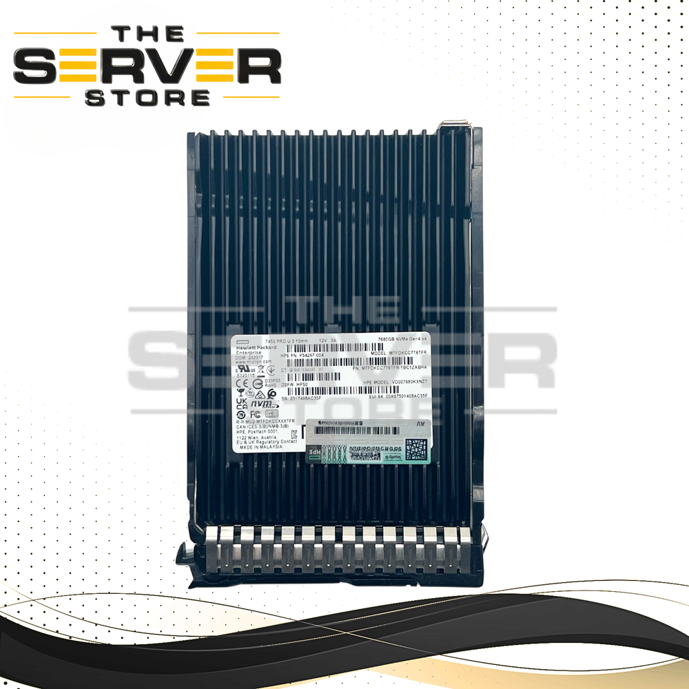 HPE 7.68TB NVMe U.3 PCIe Gen 4.0 x4 RI SFF SC 2.5" SSD Micron 7450 Pro Series MTFDKCC7T6TFR P54267-004 P47843-B21 P48222-001