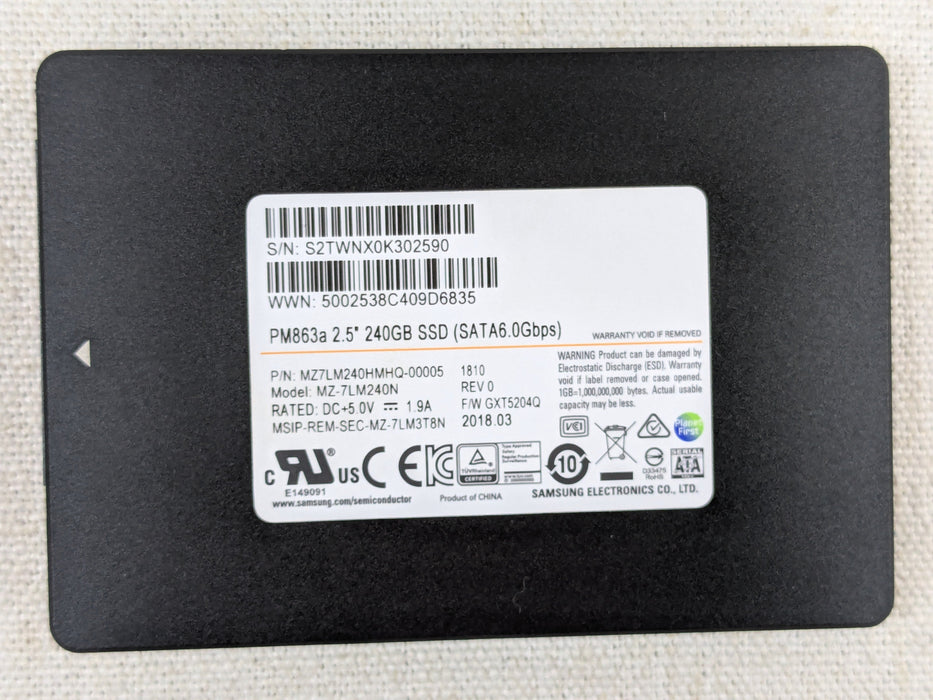 Samsung MZ7LM240HMHQ PM863a 240GB 6Gb/s 2.5” TLC SATA SSD