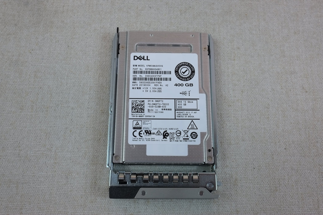 Dell WGP72 400GB 12Gb/s 2.5” SAS WI SSD KPM5XMUG400G w/ 14G Tray -Low Health