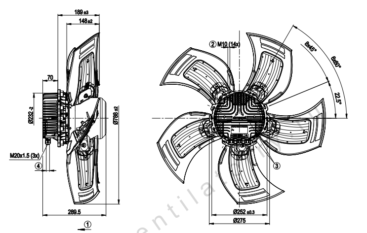 A3G800-AV01-01 Ebmpapst Axial Fan 800mm 380/480V 2980W 4.5A 1090rpm