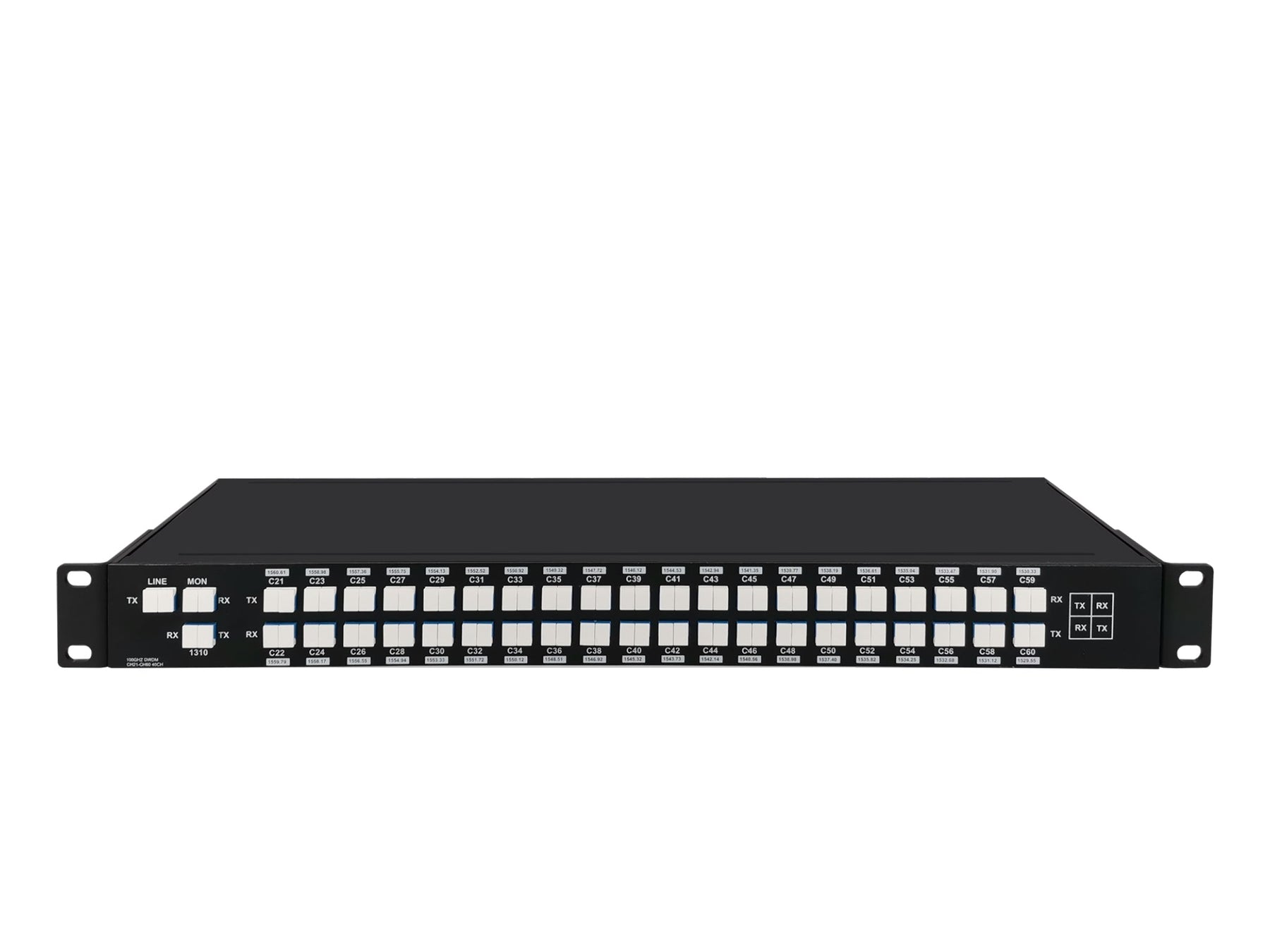 AAWG 40CH 100GHz C21-C60 Dual Fiber, with 1310nm and Mon, 3.5dB Typical IL, LC/UPC, DWDM Mux Demux, 1U Rack Mount, FMU-D402160M3