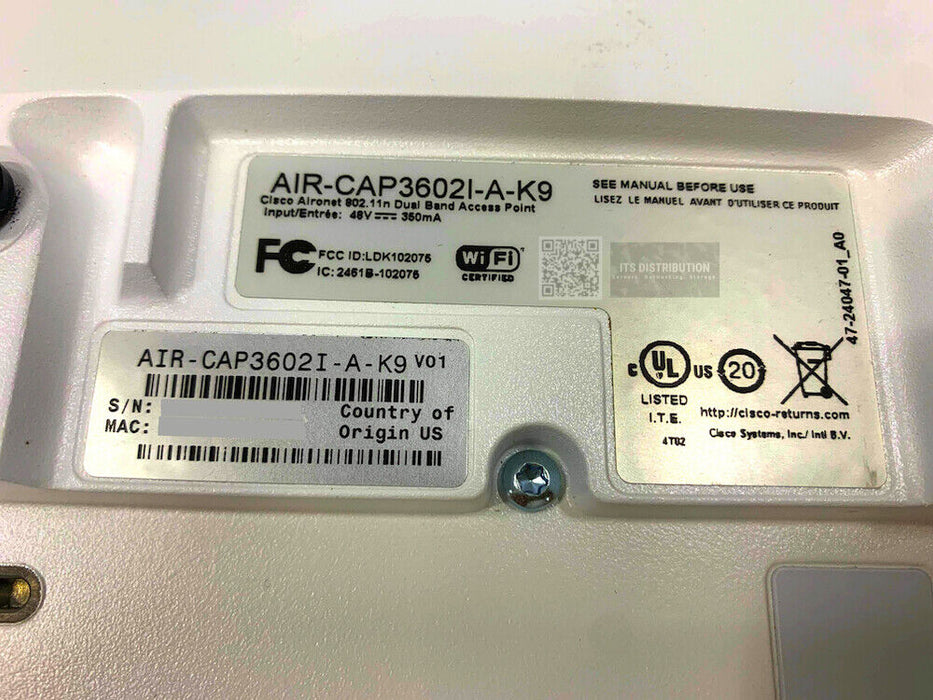 AIR-CAP3602I-A-K9 I Cisco Aironet 3600i Dual-Band Controller-Based Access Point