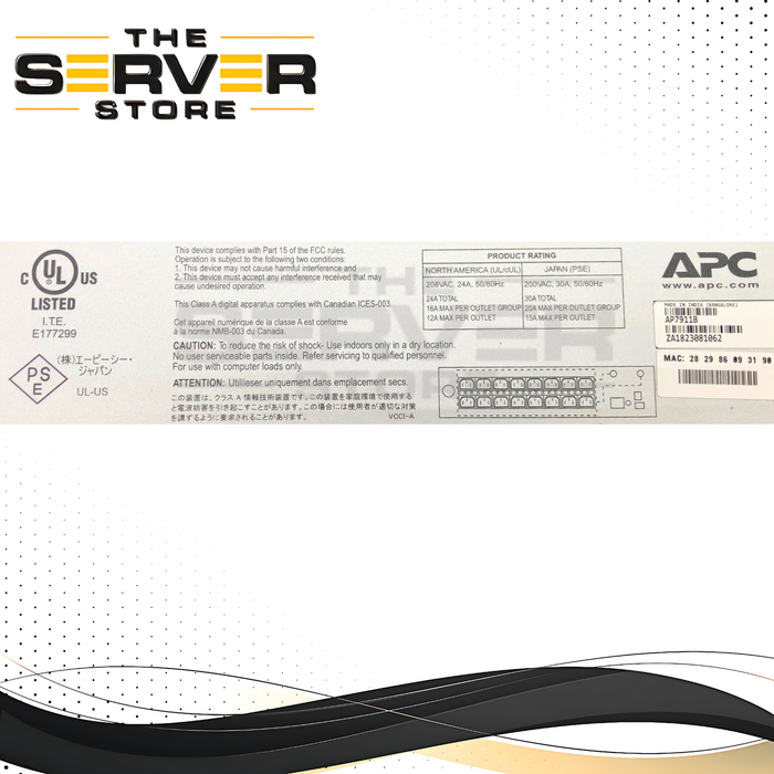 APC 30A 208V Switched Rack Power Distribution Unit (PDU). 2U. Model: AP7911B.