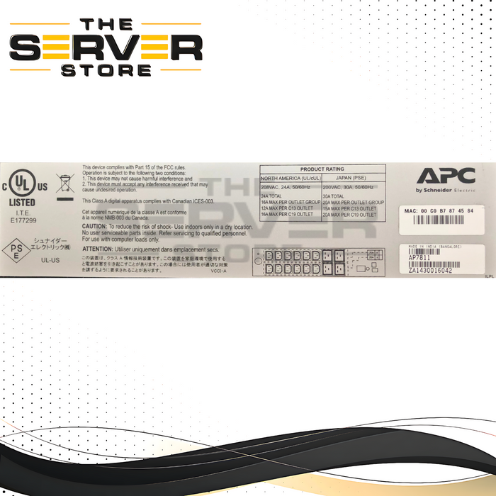 APC Metered 30A 208V 2U Rack Power Distribution Unit (PDU). Model: AP7811. P/N: ILPL 885-2958 REV 1.