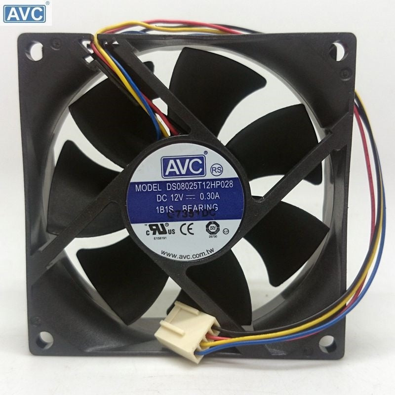 AVC DS08025T12HP028 80x80x25mm 12V DC 0.3A 4-Wire Axial Cooling Fan