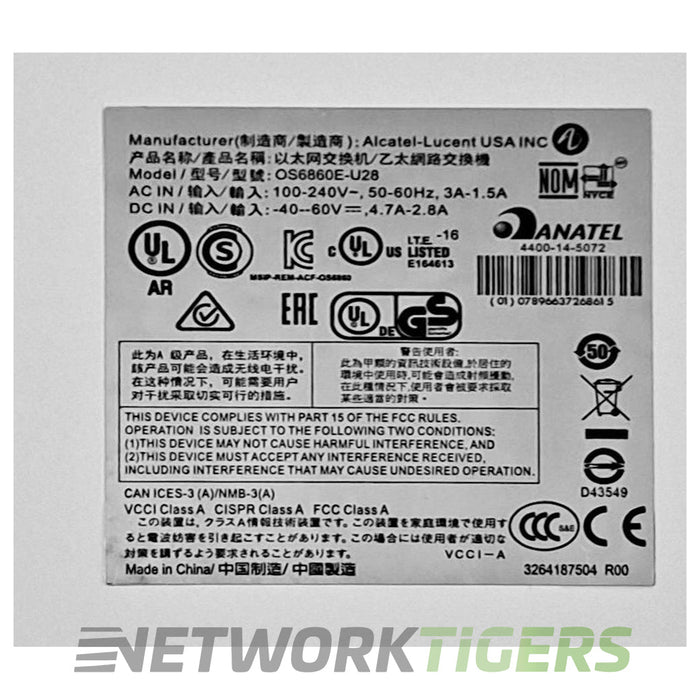 Alcatel-Lucent OS6860E-U28 OmniSwitch 6860 28x 1GB SFP 4x 10GB SFP+ Switch