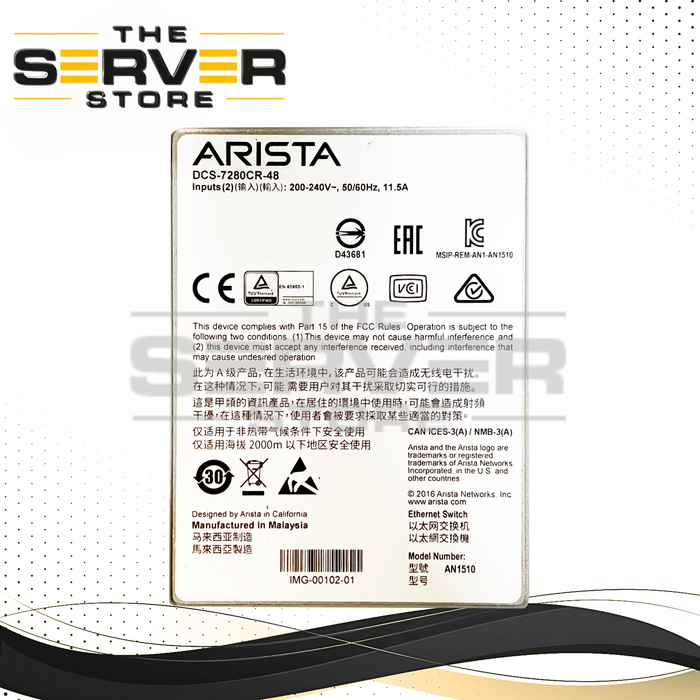 Arista 48x100GbE QSFP 8x40GbE QSFP+ 4.31.0F Switch Router DCS-7280CR-48 DCS-7280CR-48-F