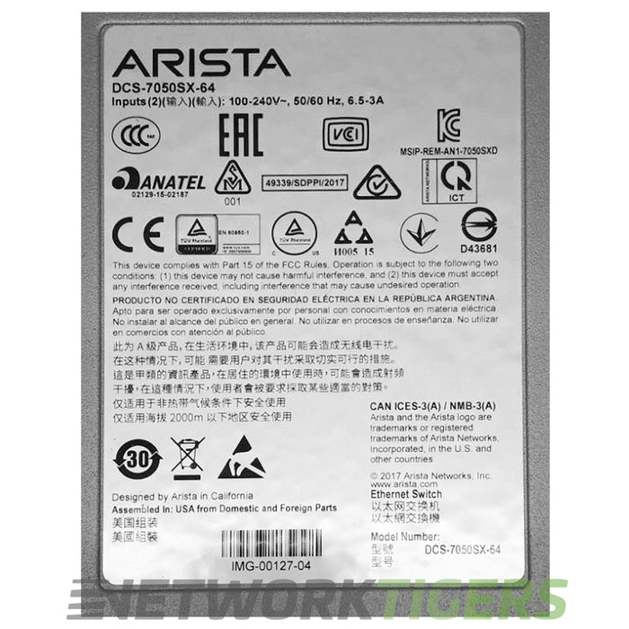 Arista DCS-7050SX-64-R 48x 10GB SFP+ 4x 40GB QSFP+ Back-to-Front Airflow Switch