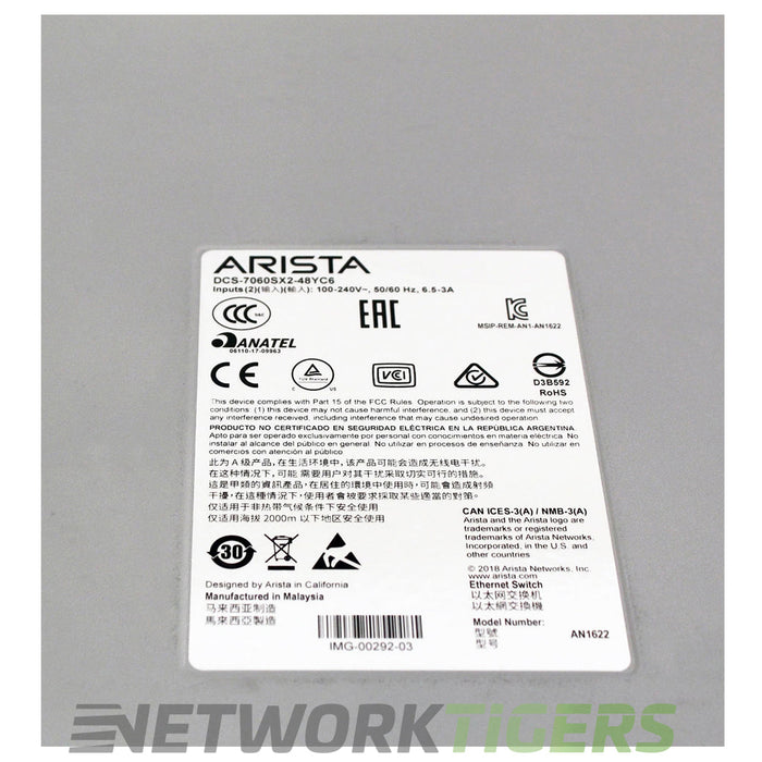 Arista DCS-7060SX2-48YC6-F 48x 25GB SFP28 6x 100GB QSFP28 F-B Air Switch
