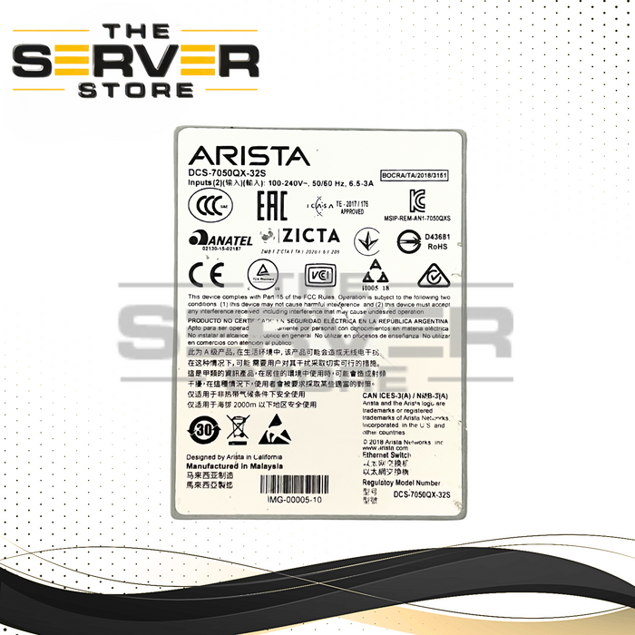 Arista Ethernet Switch 32xQSFP+ & 4xSFP+ 2X 500W AC 7050QX DCS-7050QX-32S-R