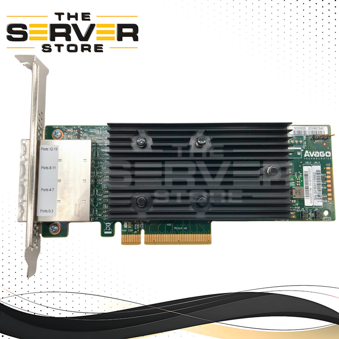 Avago LSI SAS9305-16e 16-Port External 12Gb/s SAS/SATA Host Bus Adapter (HBA) with IT Mode Firmware. PCIe 3.0 x8. P/N: 03-25704-02007.
